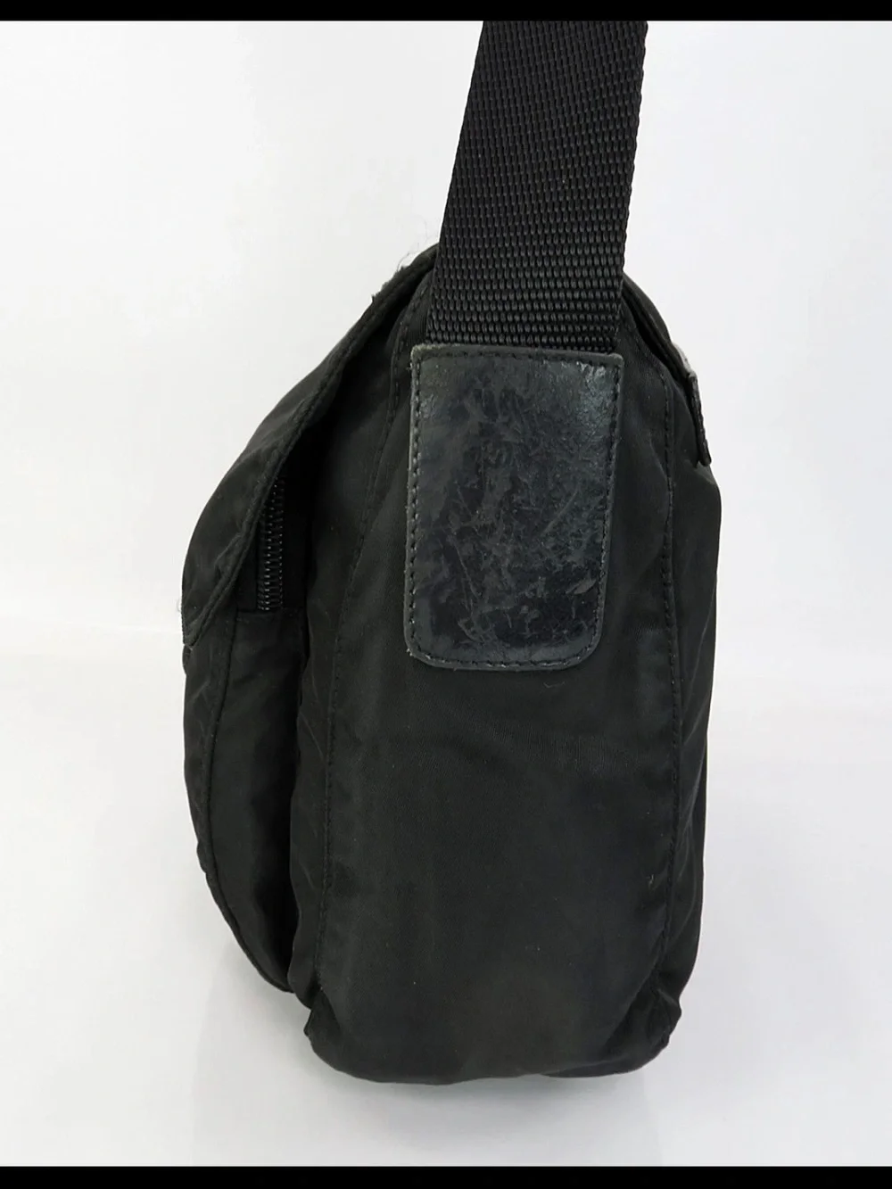 Prada Black Nylon Messenger Bag with Buckle Flap